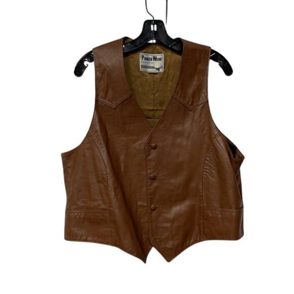 Pioneer Wear Brown Leather Vest Size 46 Western Heritage Dapper Dandy